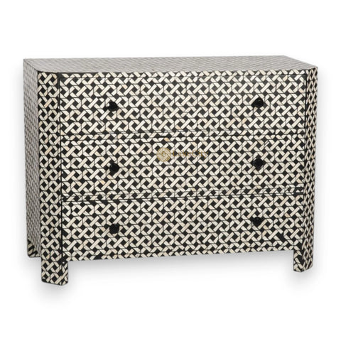 Bone Inlay Manhattan 3 Drawers Chest Black, Bone Inlay Manhattan 3 Drawers Dresser Table Black