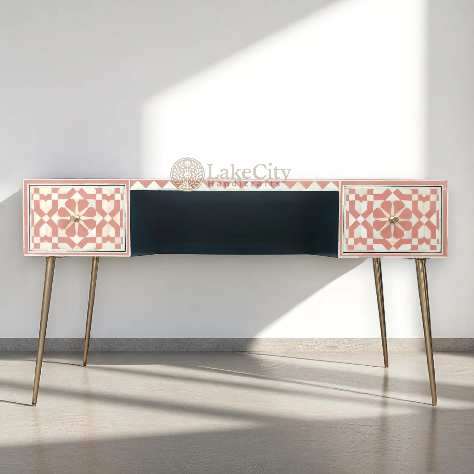 Bone Inlay Moroccan Design 2 Drawers Desk | Console Table With Multi Colors