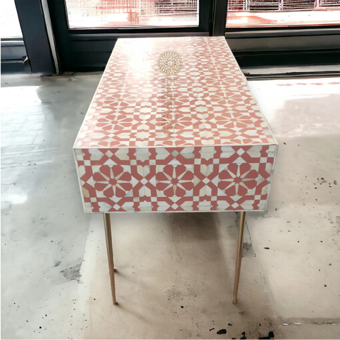 Bone Inlay Moroccan Design 2 Drawers Desk | Console Table With Multi Colors