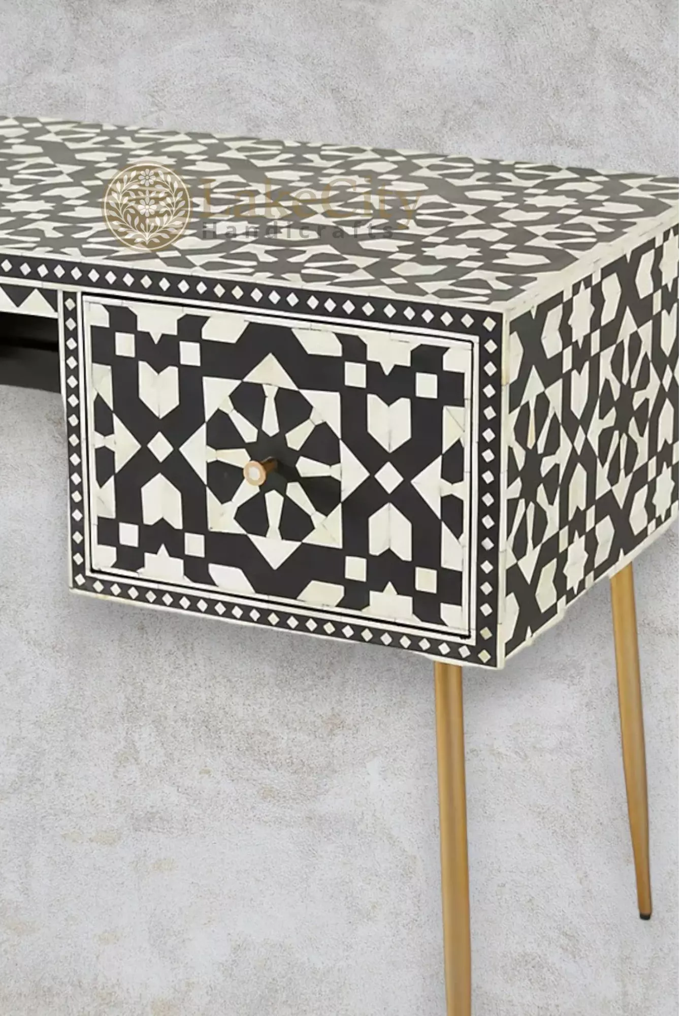 Bone Inlay Moroccan Design 2 Drawers Desk | Console Table With Multi Colors
