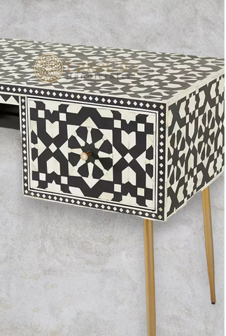 Bone Inlay Moroccan Design 2 Drawers Desk | Console Table With Multi Colors