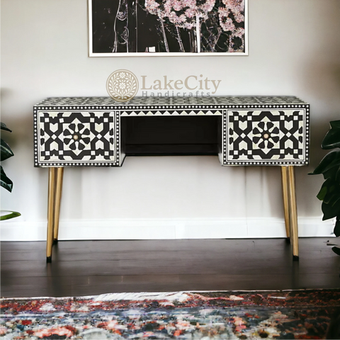 Bone Inlay Moroccan Design 2 Drawers Desk | Console Table With Multi Colors
