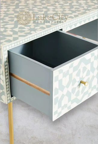 Bone Inlay Moroccan Design 2 Drawers Desk | Console Table With Multi Colors