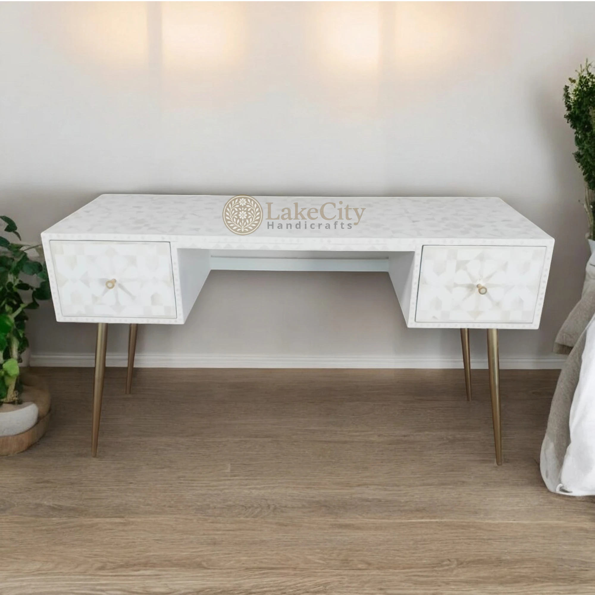 Bone Inlay Moroccan Design 2 Drawers Desk | Console Table With Multi Colors