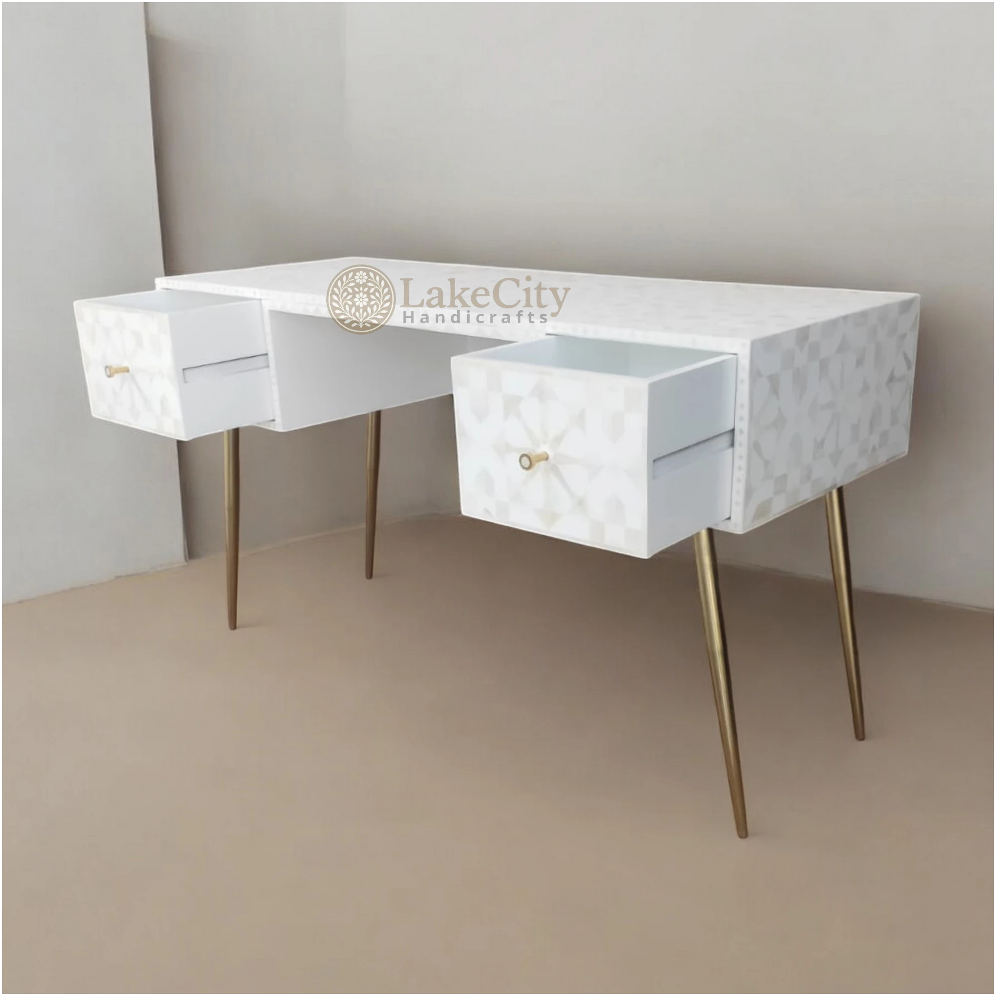 Bone Inlay Moroccan Design 2 Drawers Desk | Console Table With Multi Colors
