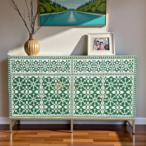 Bone Inlay Moroccan 2 Drawers & 4 Doors Buffet Green