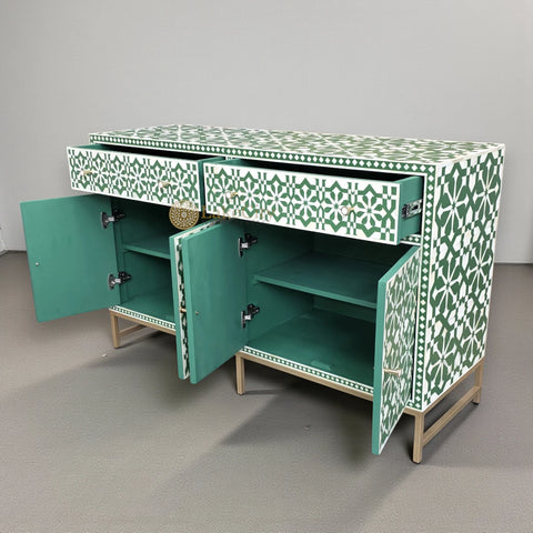 Bone Inlay Moroccan 2 Drawers & 4 Doors Buffet Green