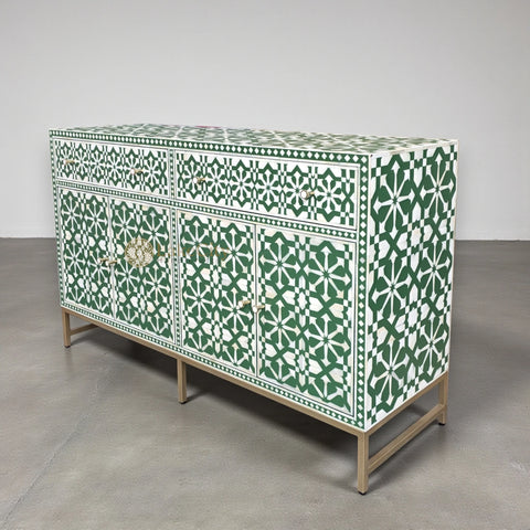 Bone Inlay Moroccan 2 Drawers & 4 Doors Buffet Green