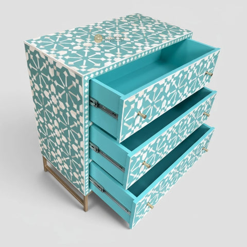 Bone Inlay Moroccan 3 Drawers Chest Green
