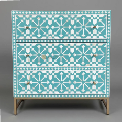 Bone Inlay Moroccan 3 Drawers Chest Green