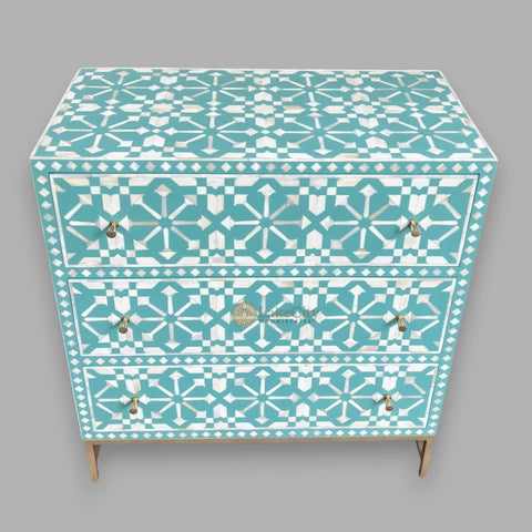 Bone Inlay Moroccan 3 Drawers Chest Green