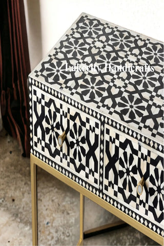 Bone Inlay Moroccan Design 3 Drawers Console Table Black