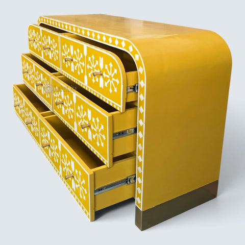 Bone Inlay Moroccan 6 Drawers Waterfall Chest Yellow