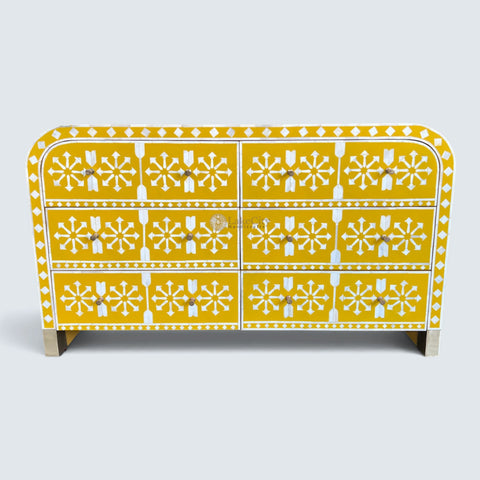Bone Inlay Moroccan 6 Drawers Waterfall Chest Yellow