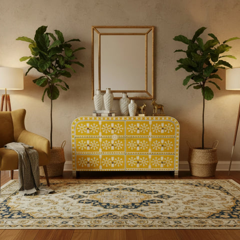 Bone Inlay Moroccan 6 Drawers Waterfall Chest Yellow