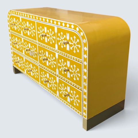 Bone Inlay Moroccan 6 Drawers Waterfall Chest Yellow
