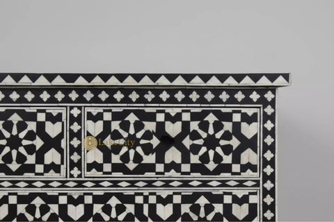 Bone Inlay Moroccan 7 Drawer Chest Black