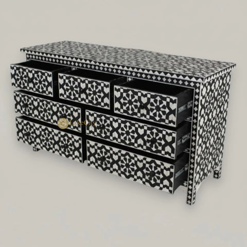 Bone Inlay Moroccan 7 Drawer Chest Black