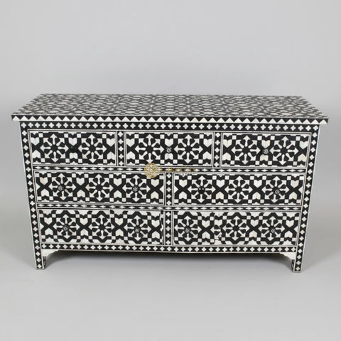 Bone Inlay Moroccan 7 Drawer Chest Black