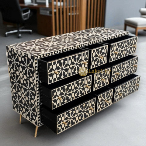 Bone Inlay Moroccan Design 9 Drawers Chest