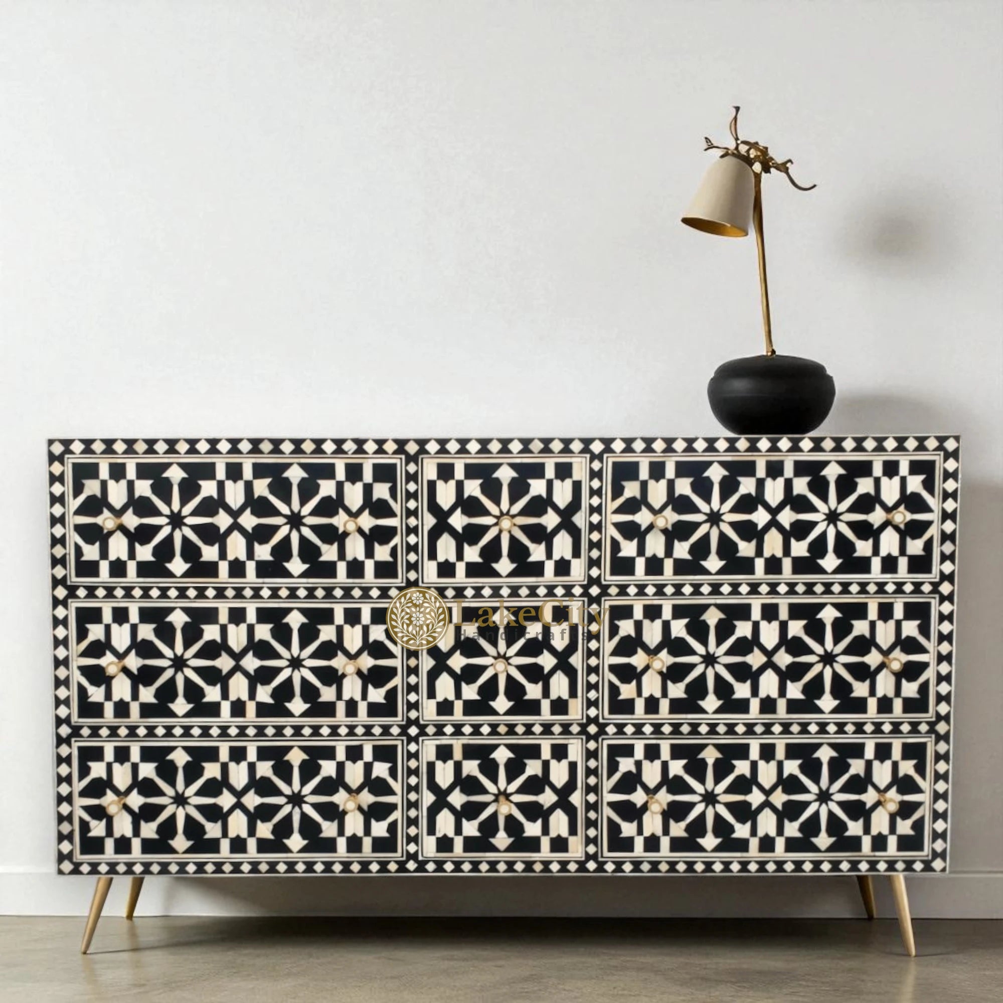 Bone Inlay Moroccan Design 9 Drawers Chest