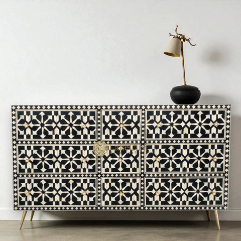 Bone Inlay Moroccan Design 9 Drawers Chest