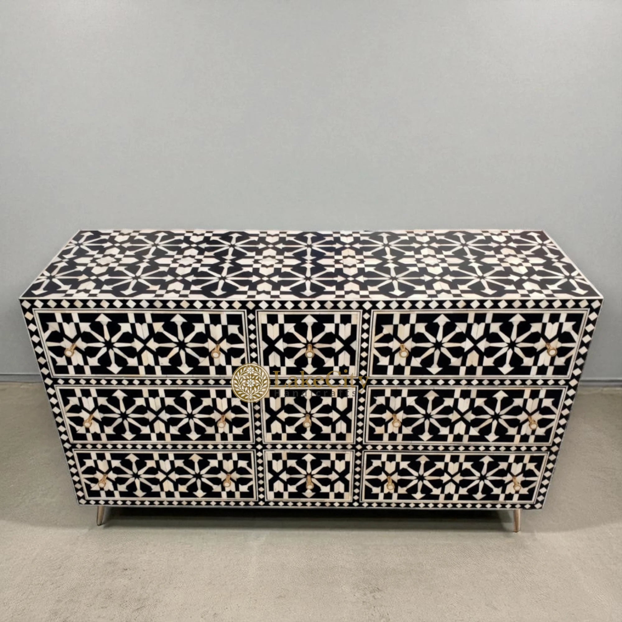 Bone Inlay Moroccan Design 9 Drawers Chest