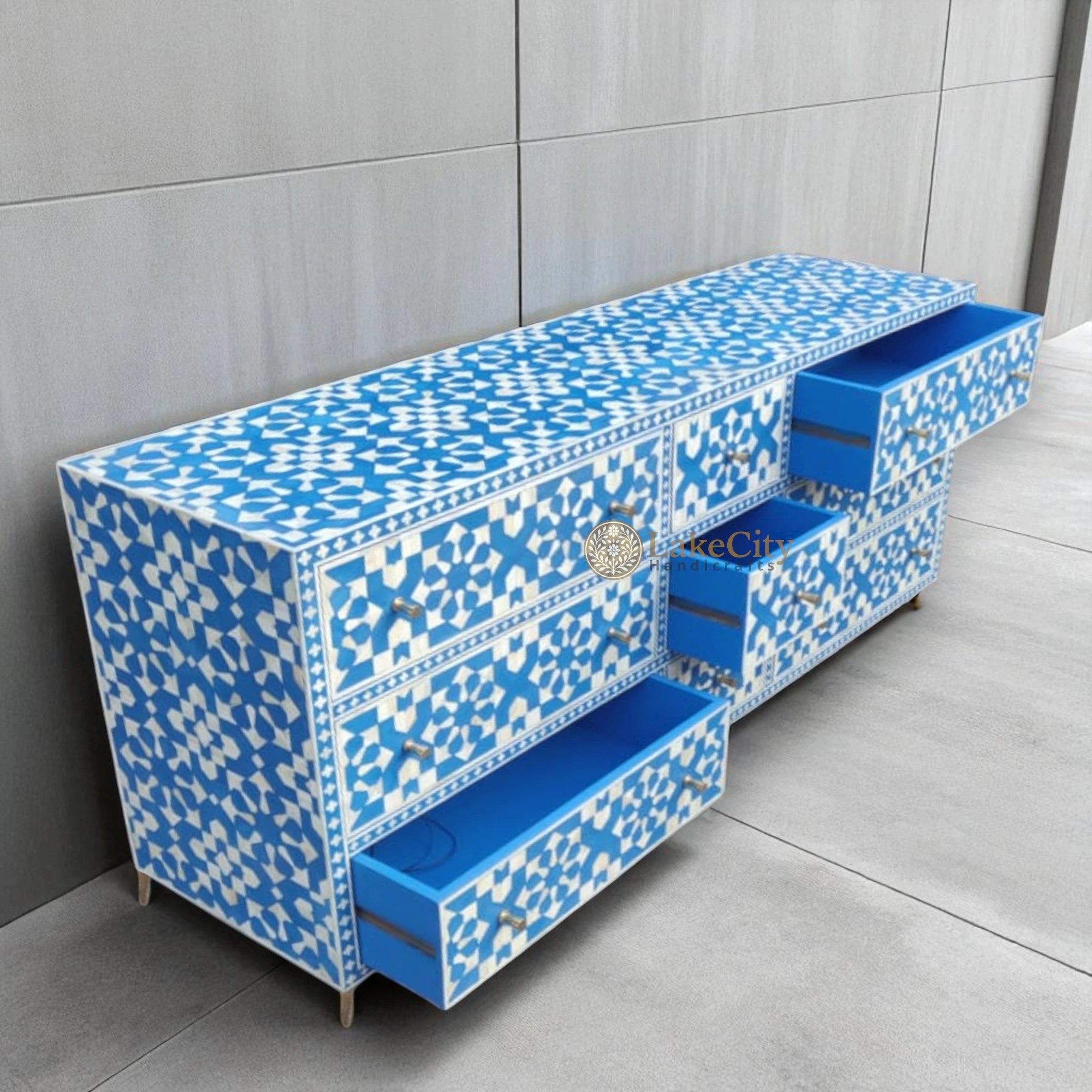Bone Inlay Moroccan Design 9 Drawers Chest