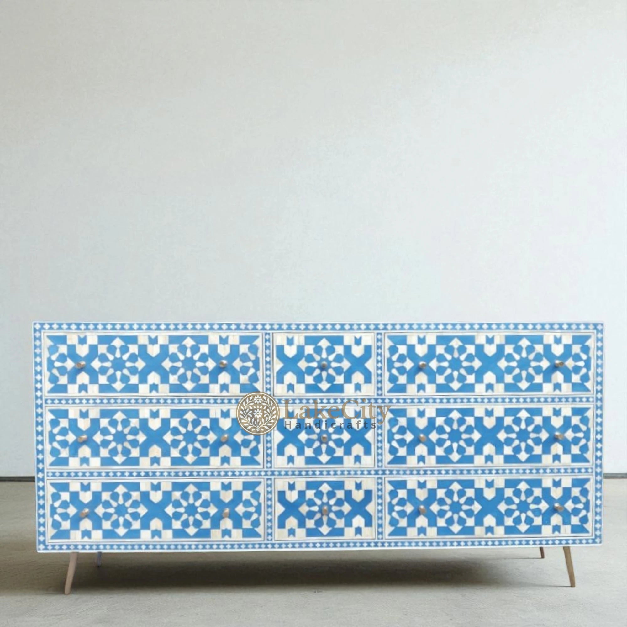 Bone Inlay Moroccan Design 9 Drawers Chest