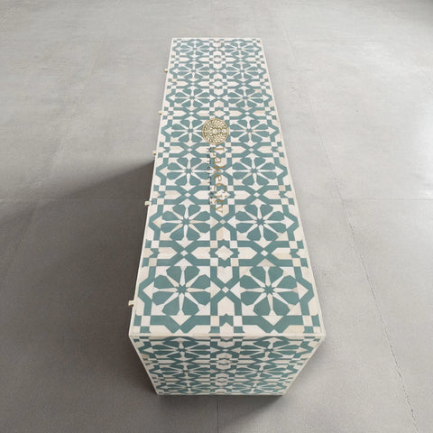 Bone Inlay Moroccan Design 9 Drawers Chest Slate Green