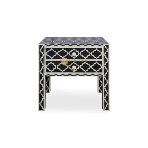 Bone Inlay Moroccan Bedside Long Leg Black