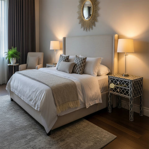 Bone Inlay Moroccan Bedside Long Leg Black