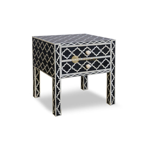 Bone Inlay Moroccan Bedside Long Leg Black