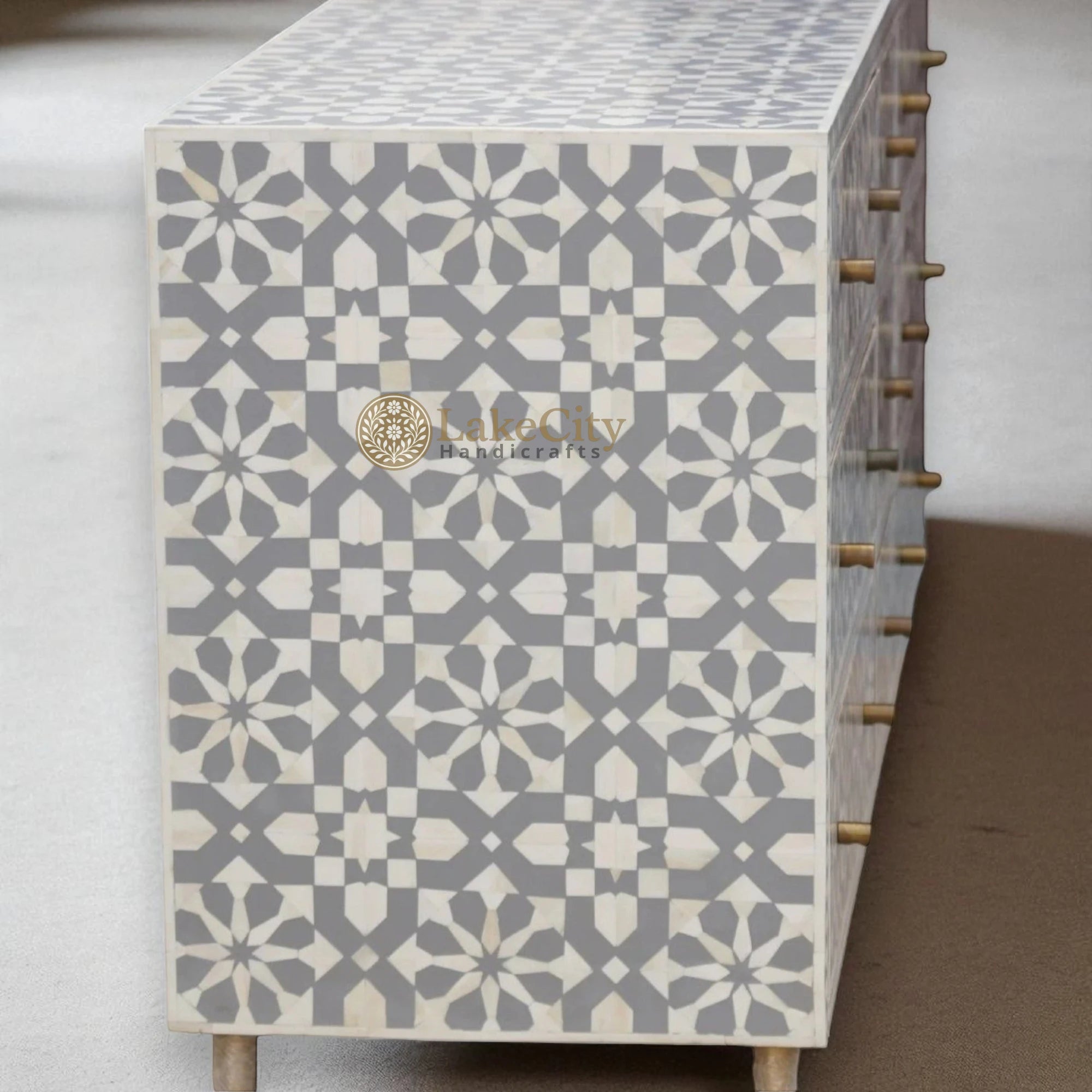 Bone Inlay Moroccan Design 9 Drawers Chest