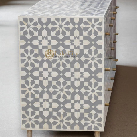 Bone Inlay Moroccan Design 9 Drawers Chest