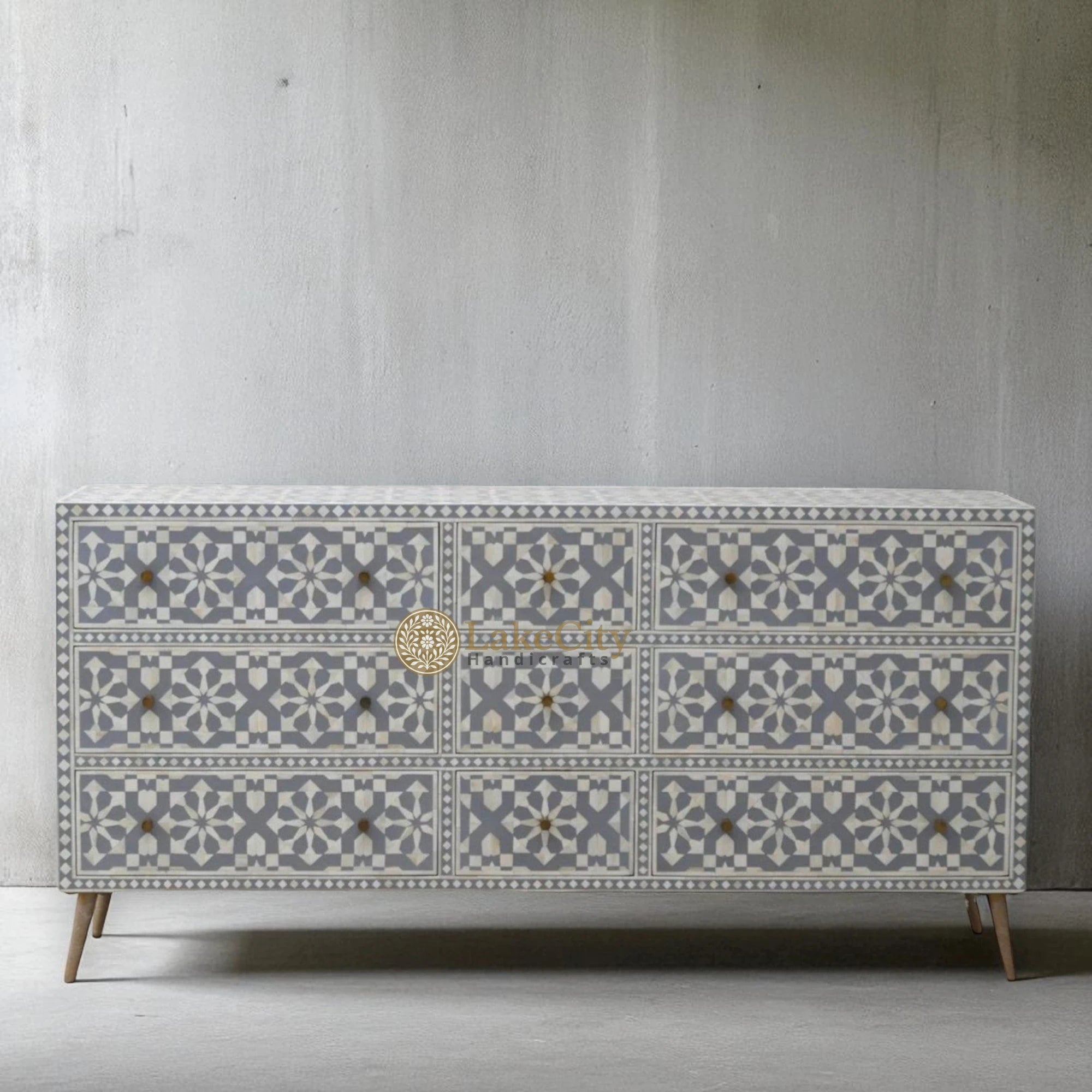 Bone Inlay Moroccan Design 9 Drawers Chest