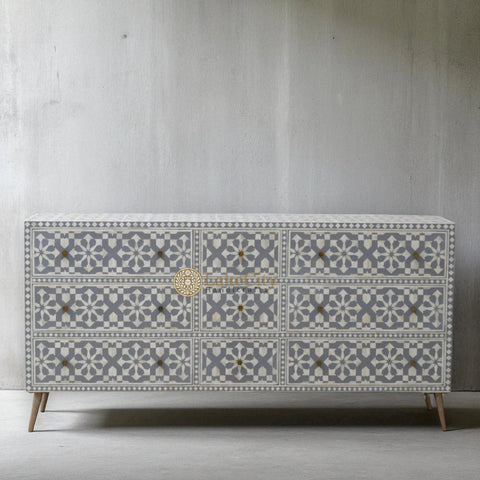 Bone Inlay Moroccan Design 9 Drawers Chest