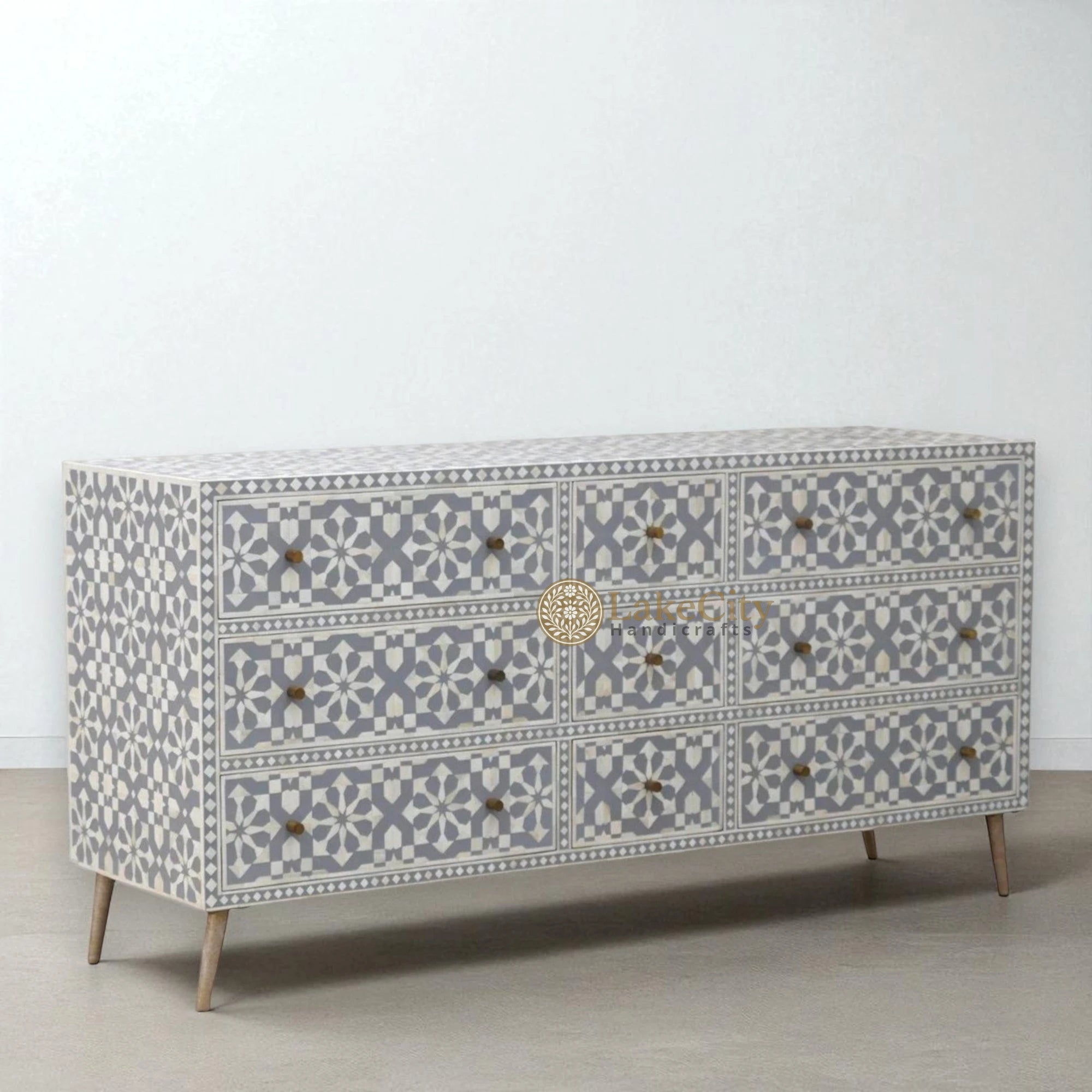 Bone Inlay Moroccan Design 9 Drawers Chest