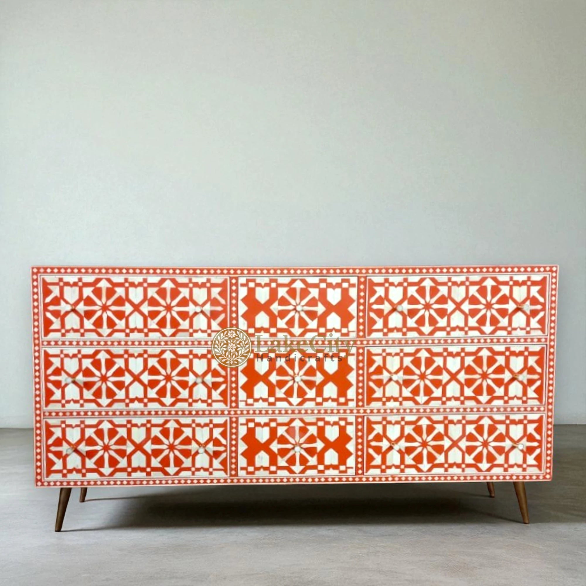 Bone Inlay Moroccan Design 9 Drawers Chest