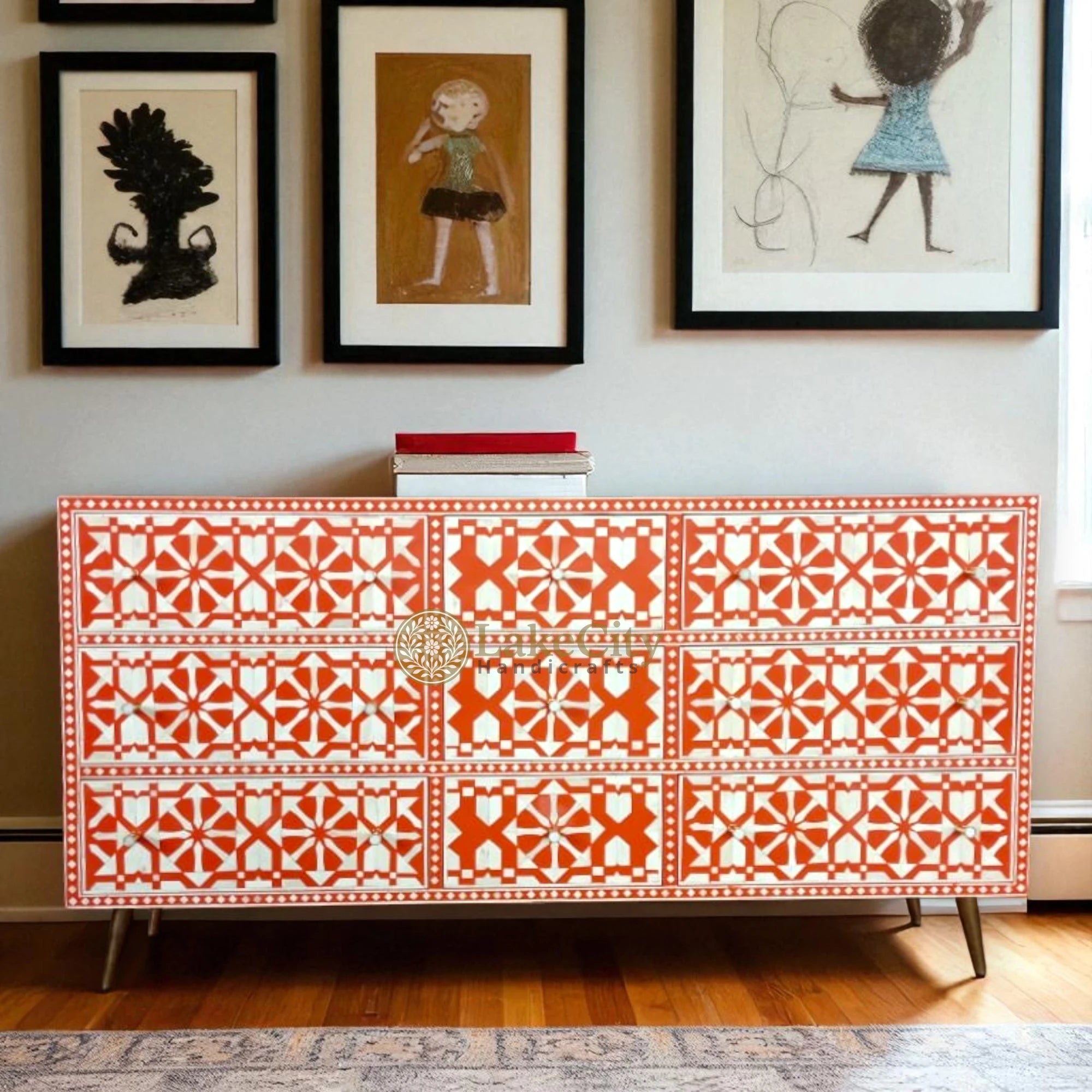 Bone Inlay Moroccan Design 9 Drawers Chest