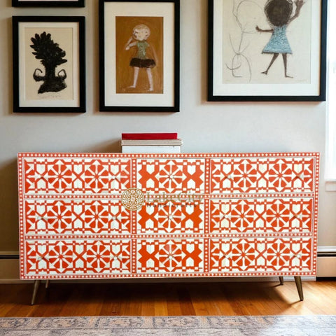 Bone Inlay Moroccan Design 9 Drawers Chest
