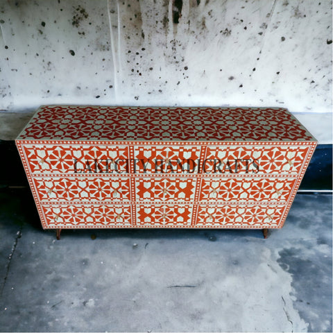 Bone Inlay Moroccan Design 9 Drawers Chest