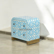 Bone Inlay Moroccan Design Waterfall 2 Drawers Bedside Table Blue