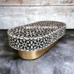 Bone Inlay Moroccan Design Oval Shape Coffee Table Black | Bone Inlay Moroccan Design Oval Shape Center Table Black