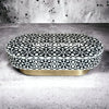 Bone Inlay Moroccan Design Oval Shape Coffee Table Black | Bone Inlay Moroccan Design Oval Shape Center Table Black