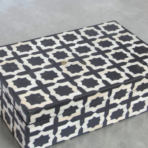 Bone Inlay Moroccan Pattern Box Black