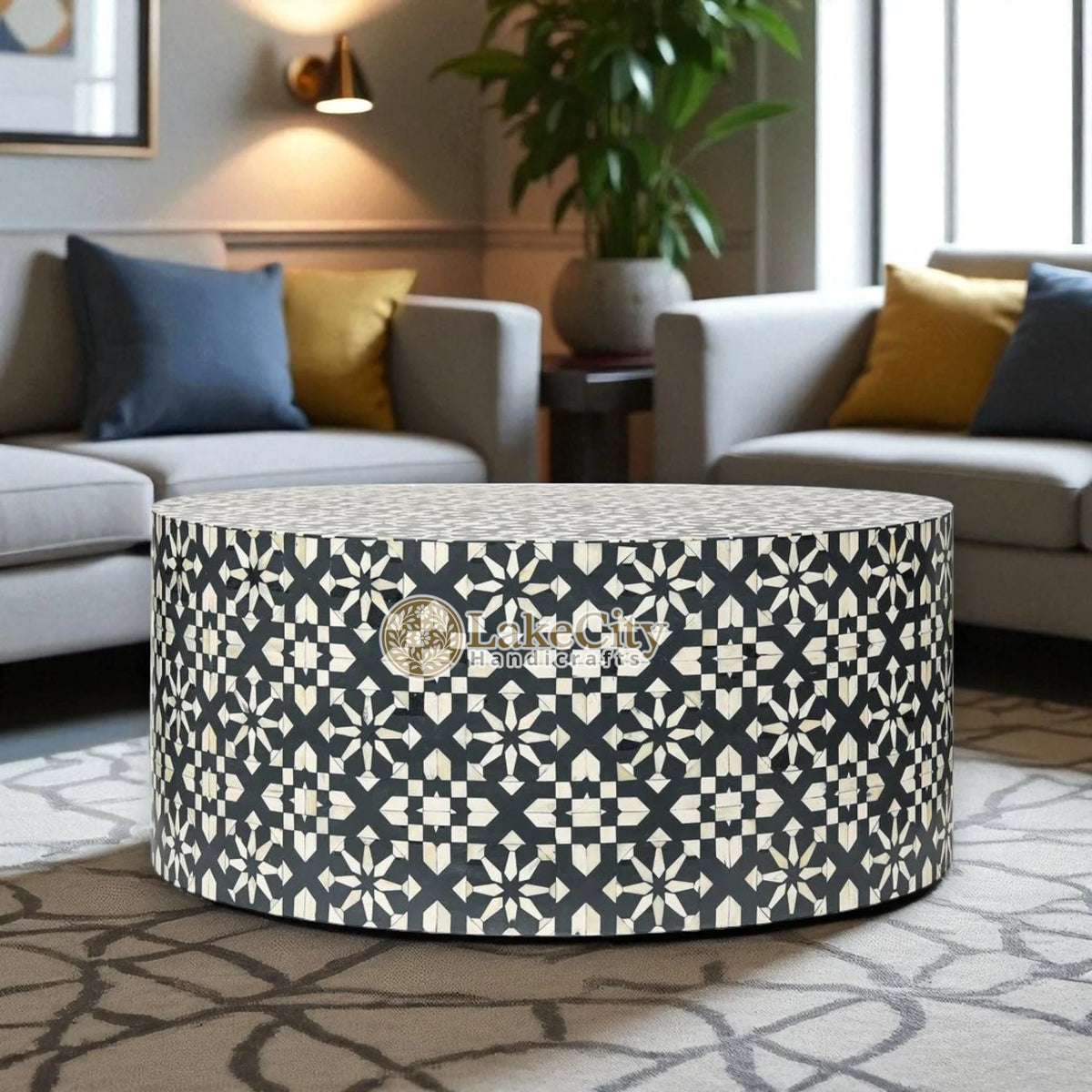 Bone Inlay Moroccan Design Round Coffee Table | Bone Inlay Moroccan Design Centre Table