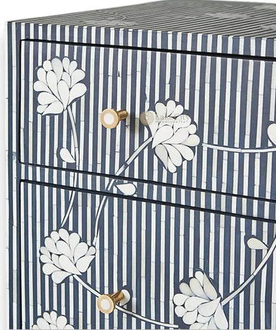 Bone Inlay Moti Design Ada 3 Drawers Dresser Table Indigo Blue
