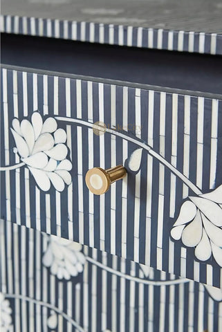 Bone Inlay Moti Design Ada 3 Drawers Dresser Table Indigo Blue