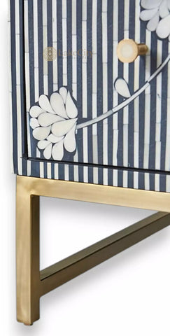 Bone Inlay Moti Design Ada 3 Drawers Dresser Table Indigo Blue
